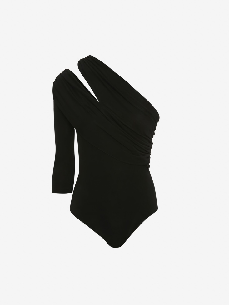 Women's Slashed One-Shoulder Bodysuit Black Fashion Alexander McQueen