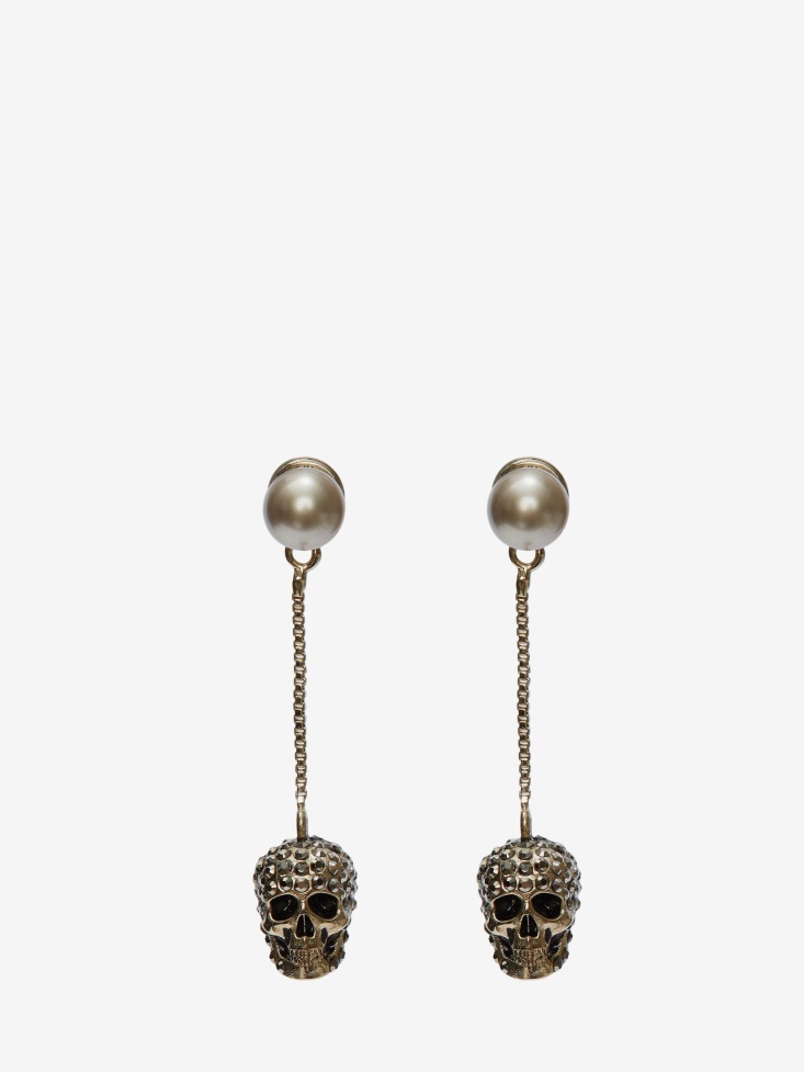 Gold Women's Pave Skull Chain Earrings Fashion Alexander McQueen