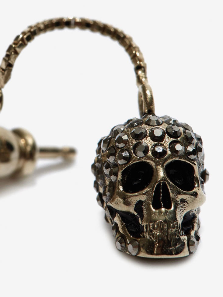 Gold Women's Pave Skull Chain Earrings Fashion Alexander McQueen