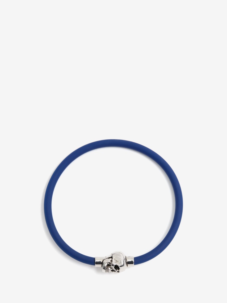 Fashion Alexander McQueen Electric Blue Men's Rubber Cord Skull Bracelet