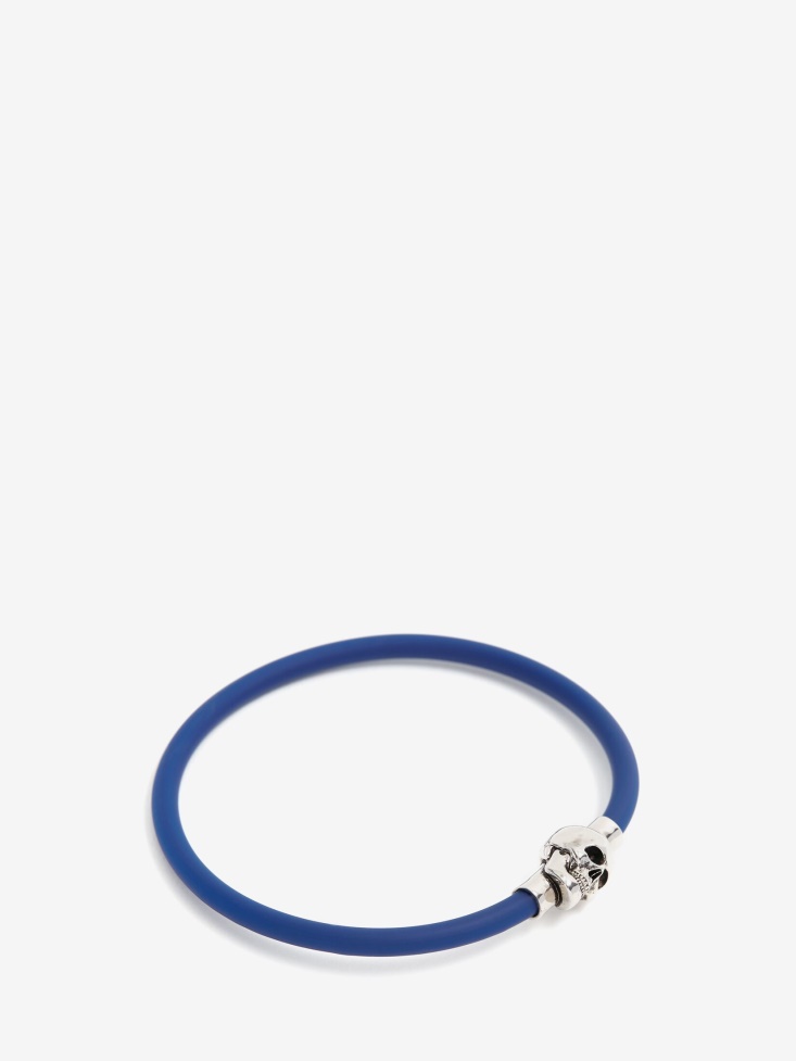 Fashion Alexander McQueen Electric Blue Men's Rubber Cord Skull Bracelet