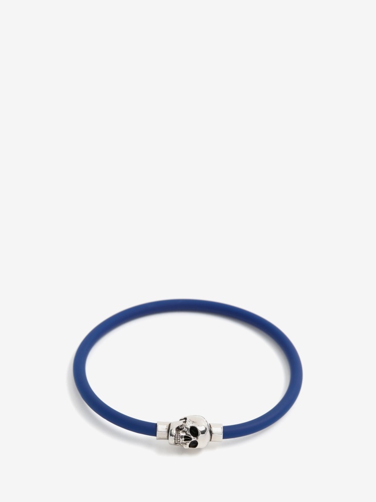 Fashion Alexander McQueen Electric Blue Men's Rubber Cord Skull Bracelet