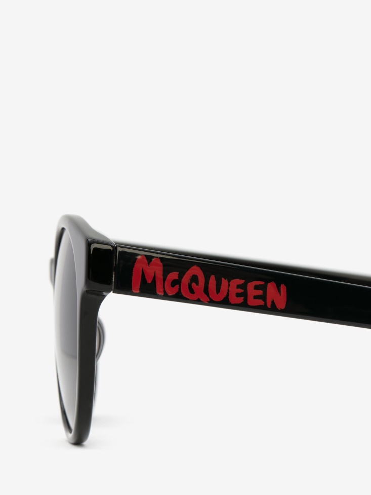 Women's in Graffiti Round Sunglasses Black/Grey Fashion Alexander McQueen