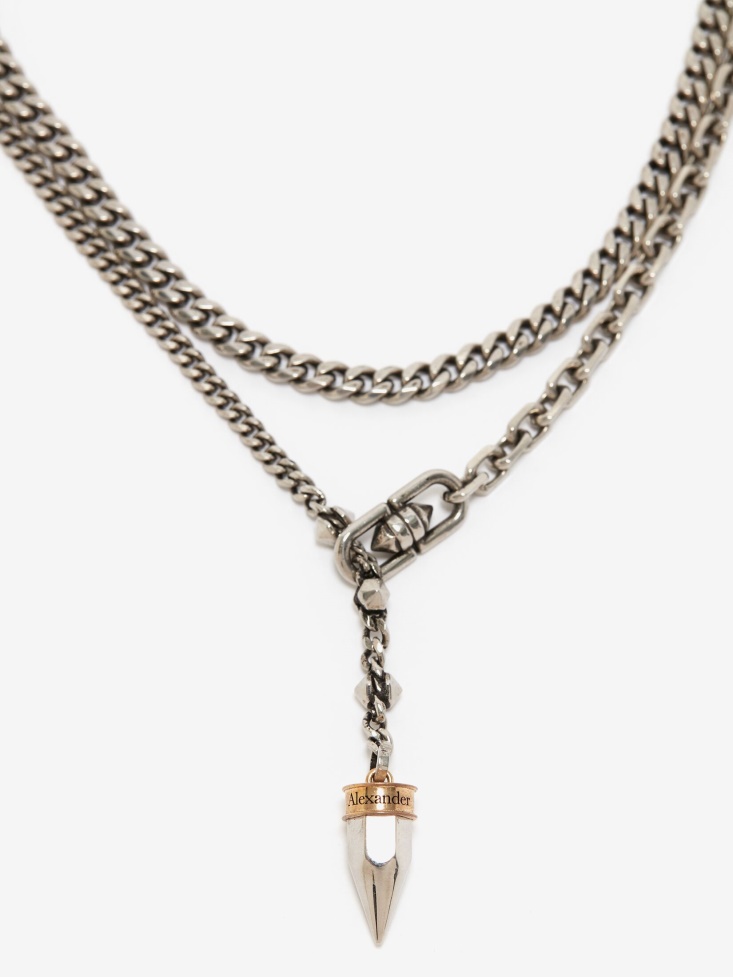 Antique Silver Men's Punk Stud Necklace Fashion Alexander McQueen