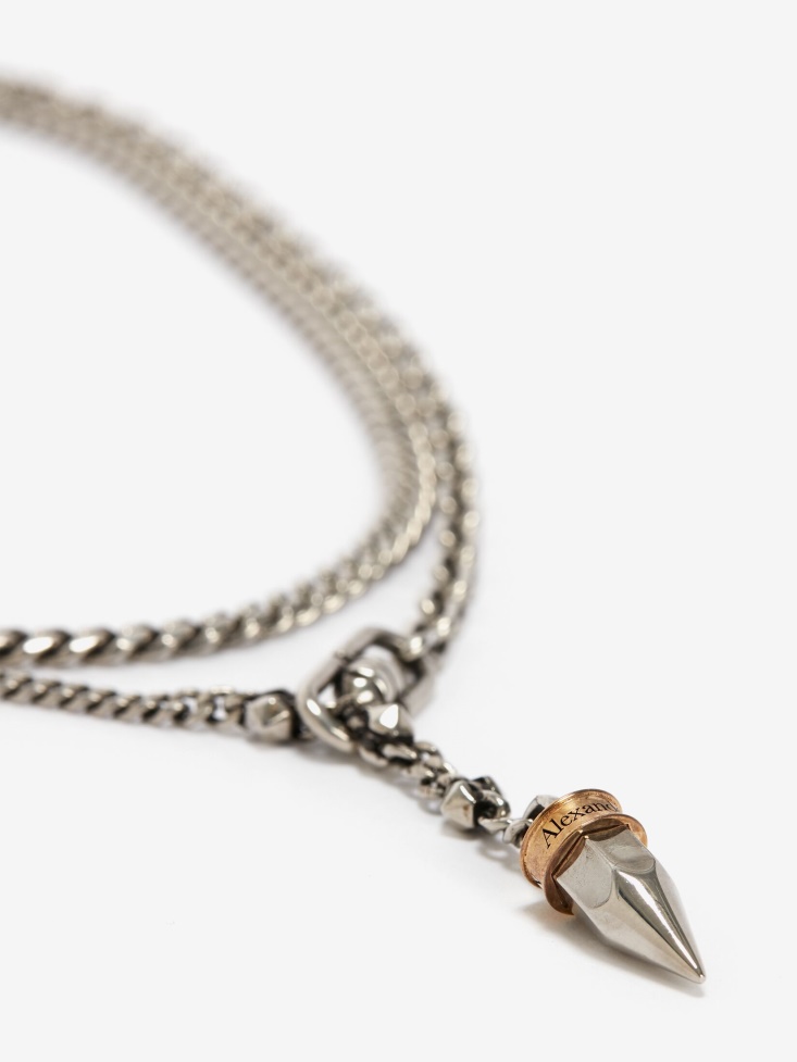 Antique Silver Men's Punk Stud Necklace Fashion Alexander McQueen
