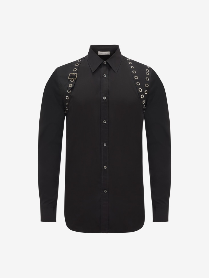 Fashion Alexander McQueen Black Men's Eyelets Harness Shirt