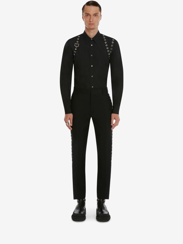 Fashion Alexander McQueen Black Men's Eyelets Harness Shirt