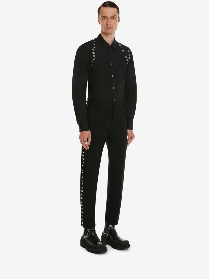 Fashion Alexander McQueen Black Men's Eyelets Harness Shirt