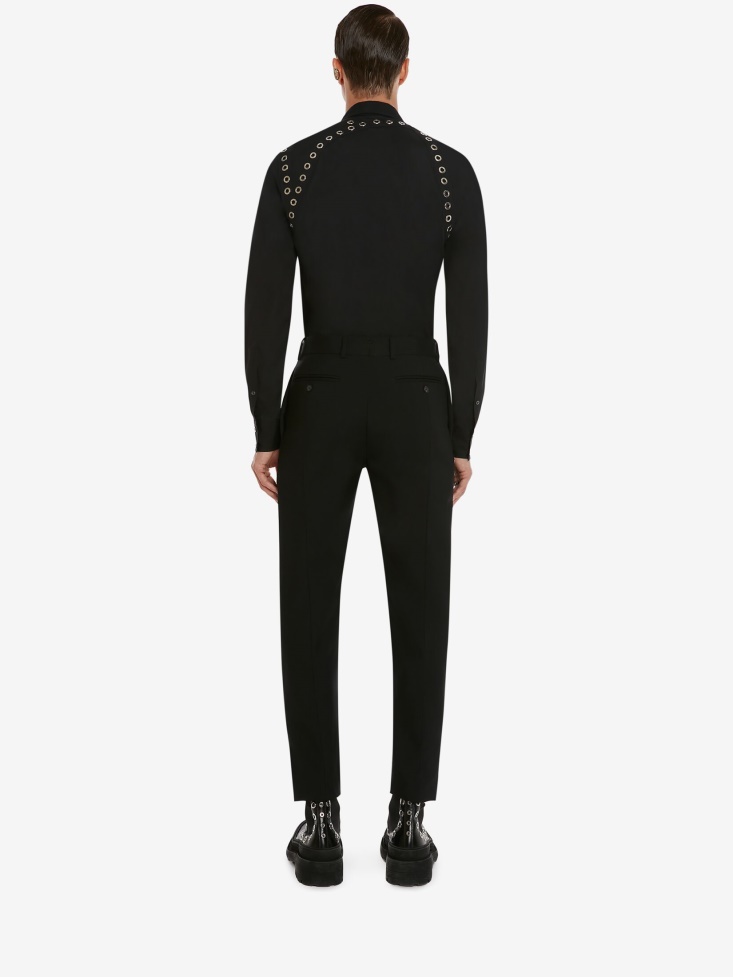 Fashion Alexander McQueen Black Men's Eyelets Harness Shirt