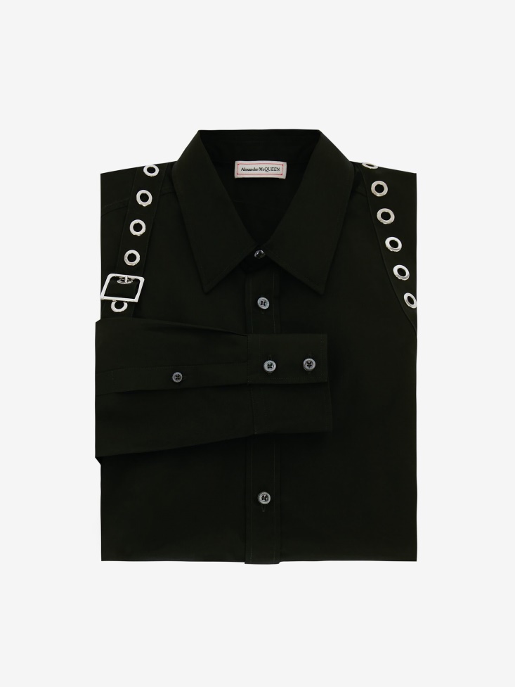 Fashion Alexander McQueen Black Men's Eyelets Harness Shirt