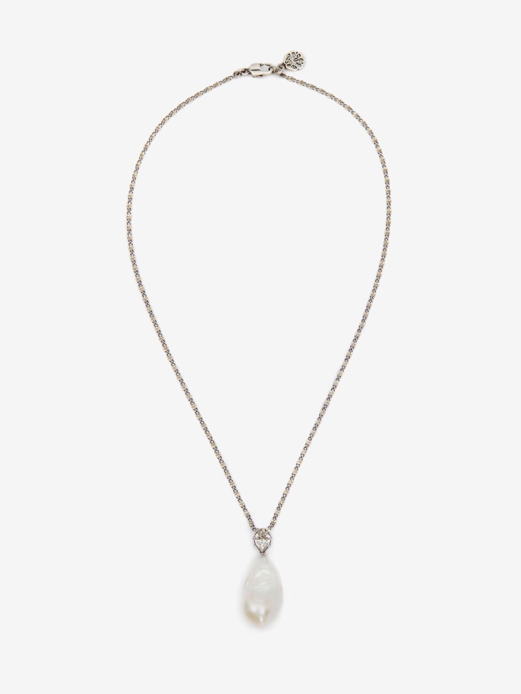 Fashion Alexander McQueen Women's Pearl Necklace Antique Silver