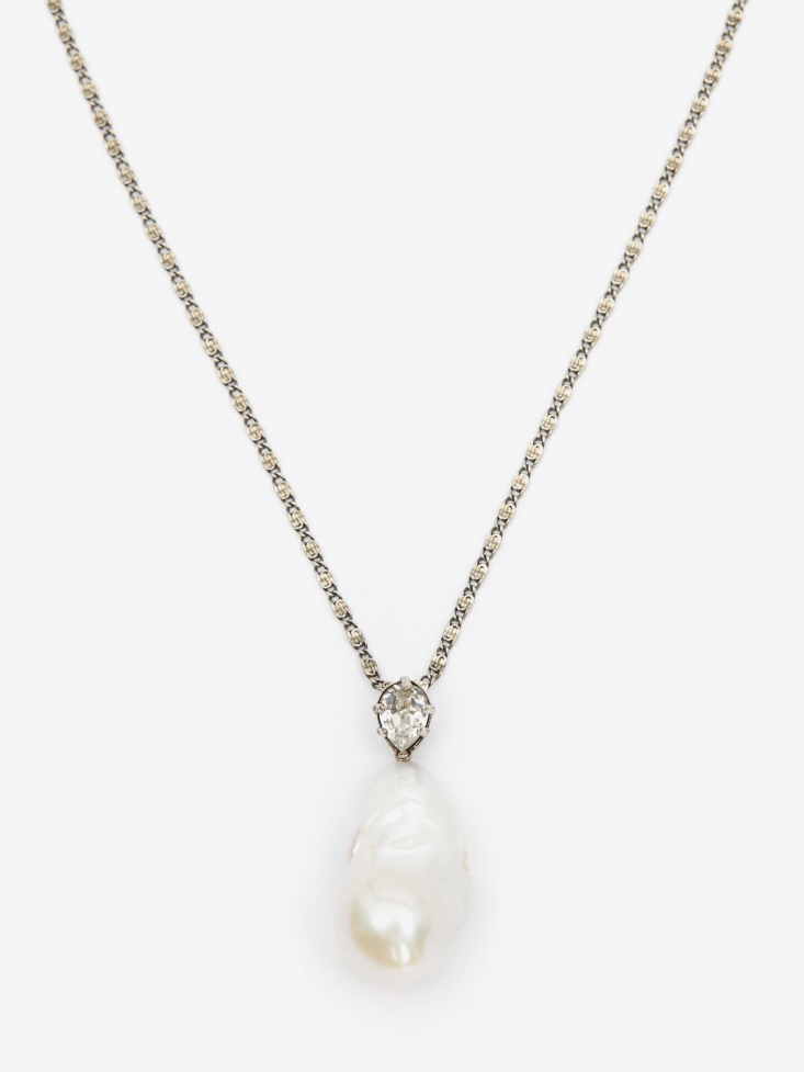Fashion Alexander McQueen Women's Pearl Necklace Antique Silver