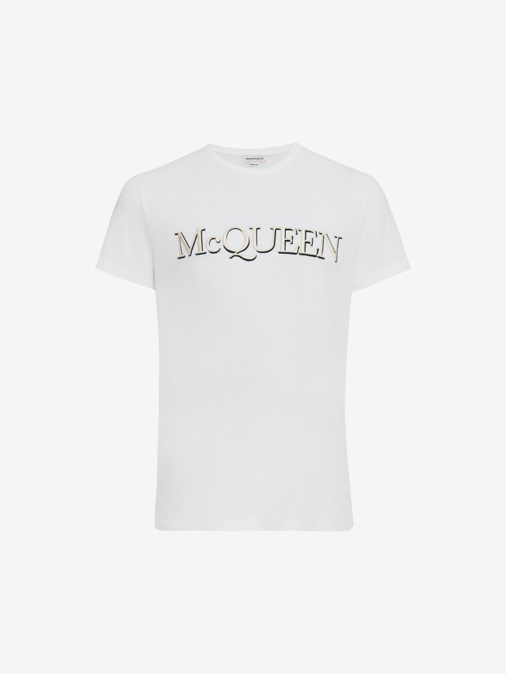 White Men's in Embroidered T-Shirt Fashion Alexander McQueen