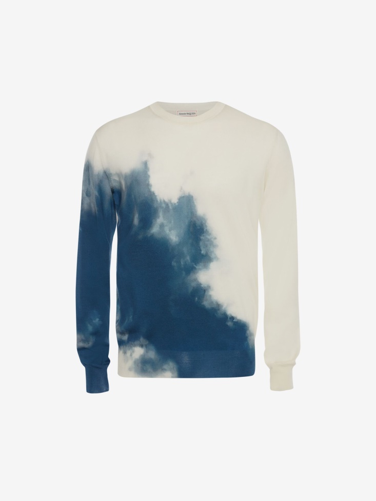 Men's Light Sky Wool Silk Jumper Ivory/Blue Fashion Alexander McQueen