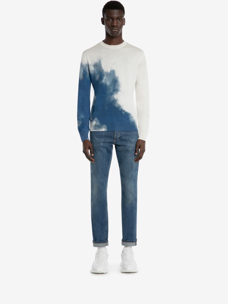 Men's Light Sky Wool Silk Jumper Ivory/Blue Fashion Alexander McQueen