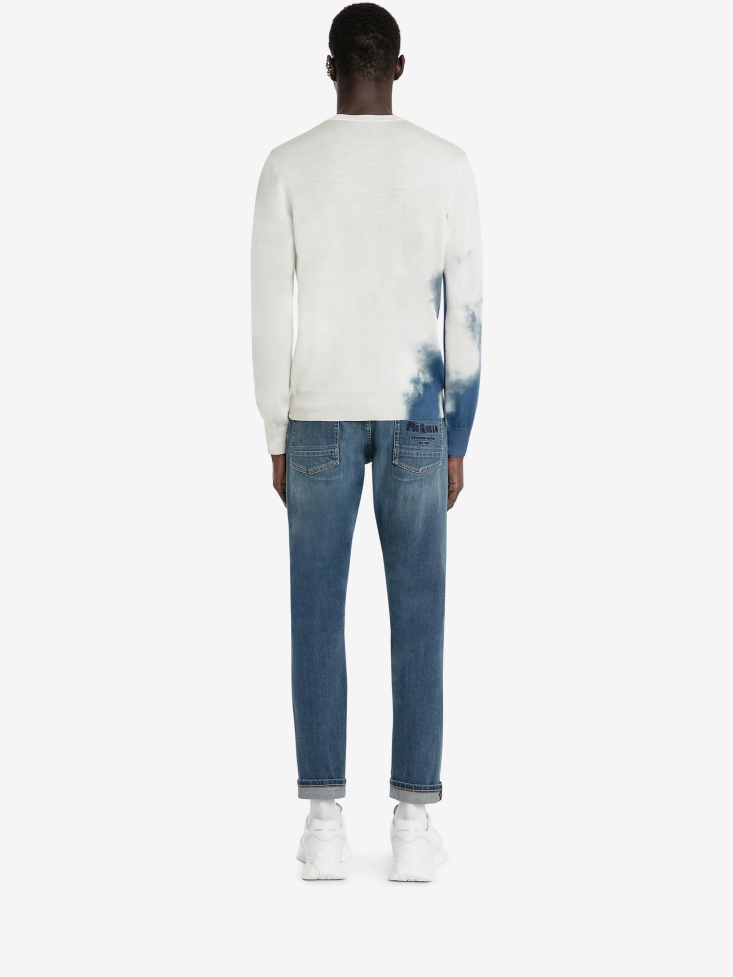Men's Light Sky Wool Silk Jumper Ivory/Blue Fashion Alexander McQueen