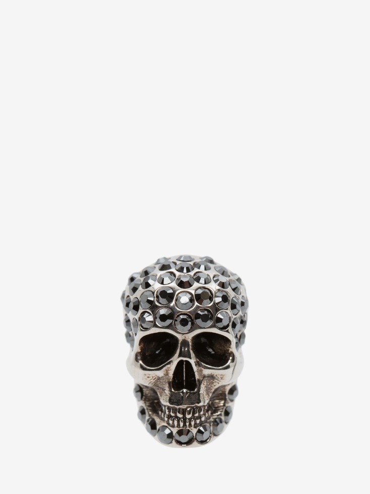 Antique Silver Fashion Alexander McQueen Men's Pave Skull Pin Badge