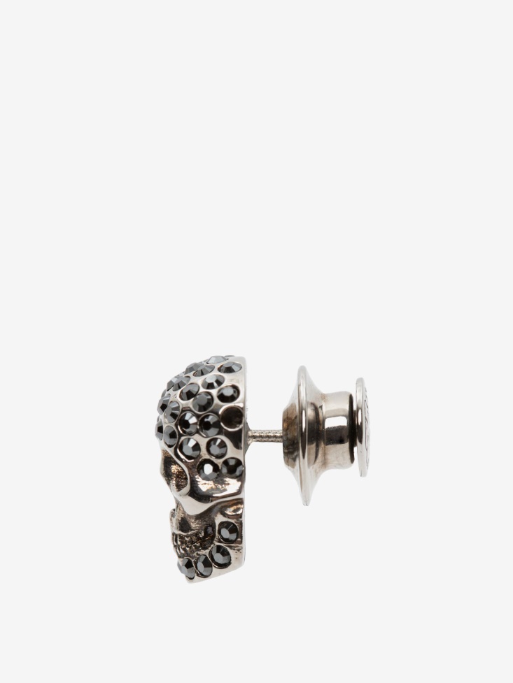Antique Silver Fashion Alexander McQueen Men's Pave Skull Pin Badge