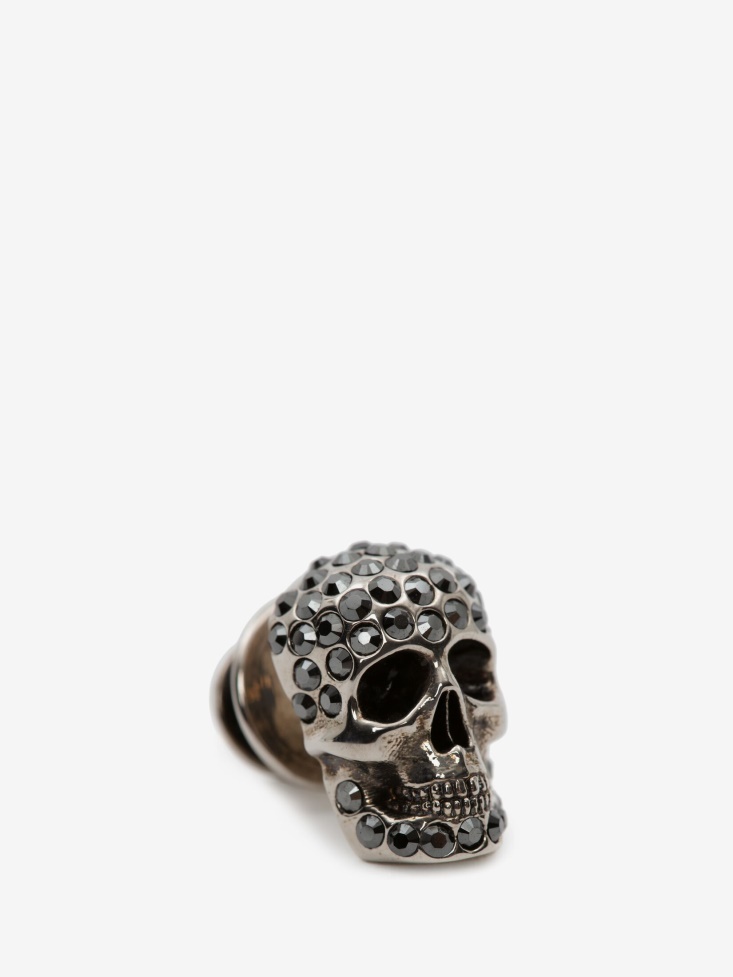 Antique Silver Fashion Alexander McQueen Men's Pave Skull Pin Badge