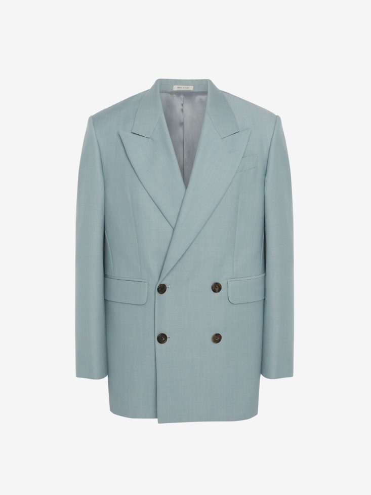 Fashion Alexander McQueen Paradise Blue Men's Double-Breasted Wool Mohair Jacket