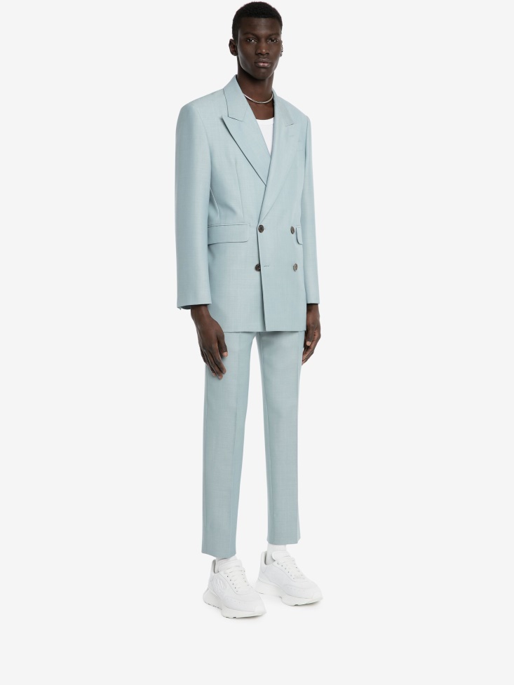 Fashion Alexander McQueen Paradise Blue Men's Double-Breasted Wool Mohair Jacket