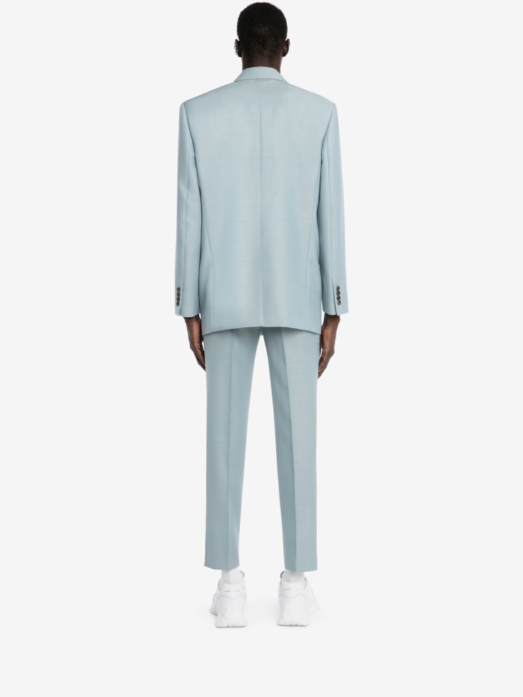 Fashion Alexander McQueen Paradise Blue Men's Double-Breasted Wool Mohair Jacket
