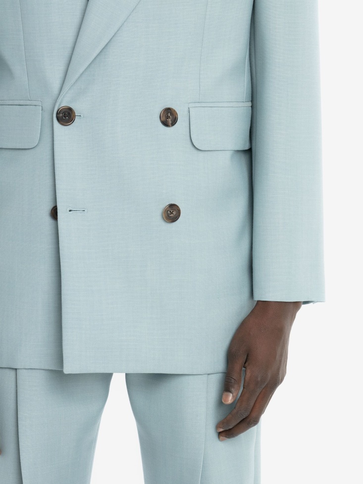 Fashion Alexander McQueen Paradise Blue Men's Double-Breasted Wool Mohair Jacket