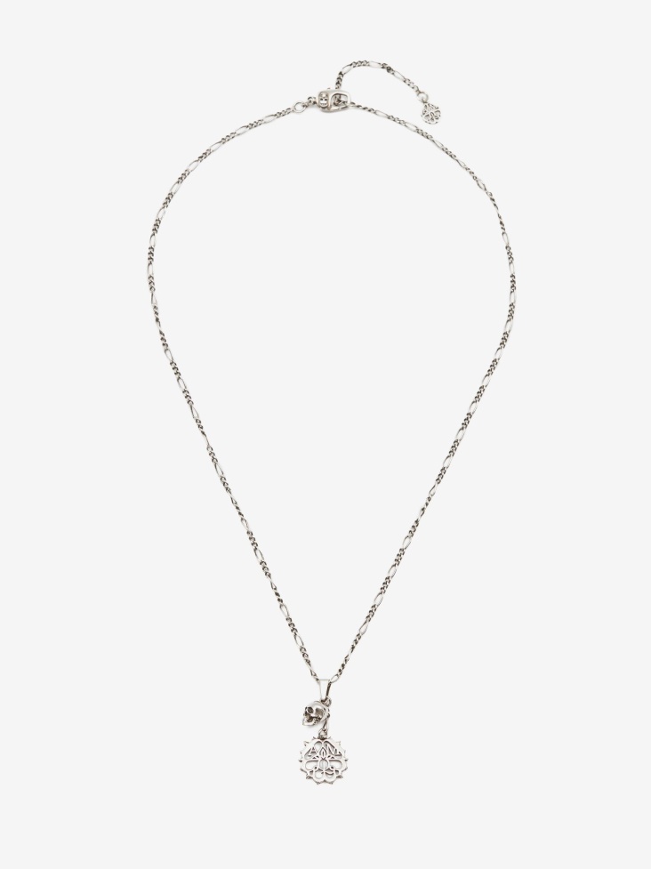 Men's Studded Seal And Skull Necklace Antique Silver Fashion Alexander McQueen