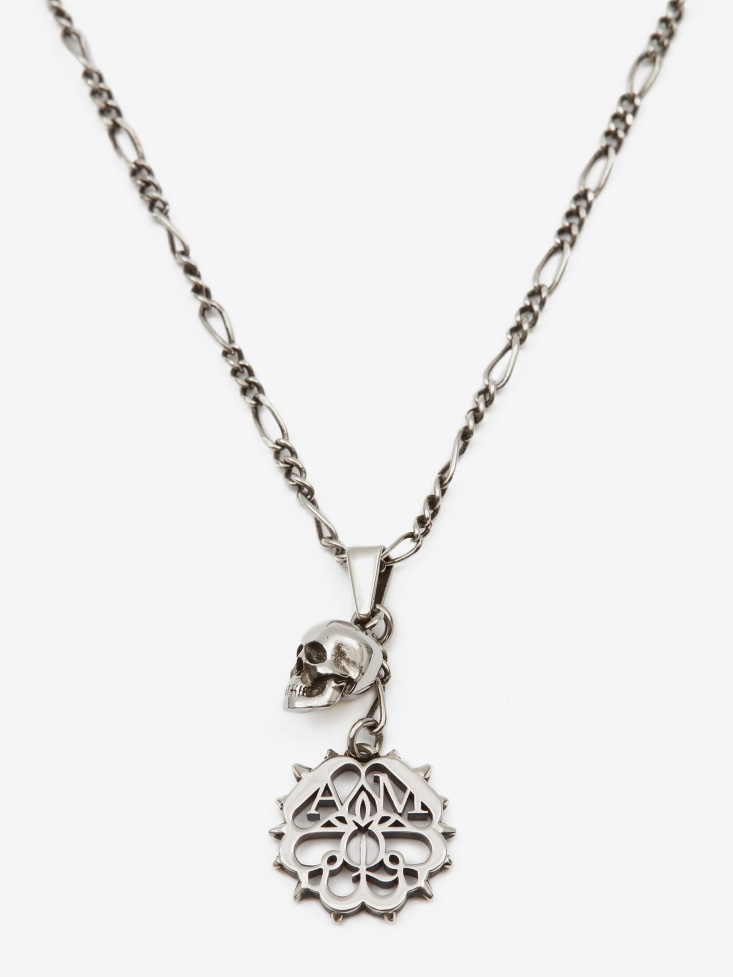 Men's Studded Seal And Skull Necklace Antique Silver Fashion Alexander McQueen