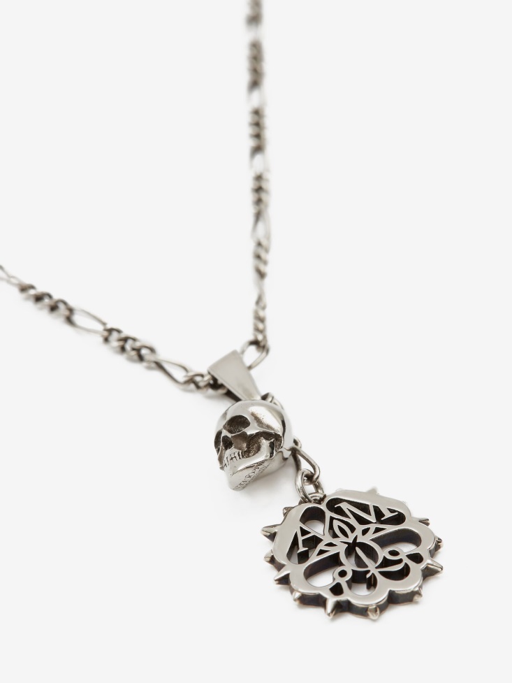 Men's Studded Seal And Skull Necklace Antique Silver Fashion Alexander McQueen