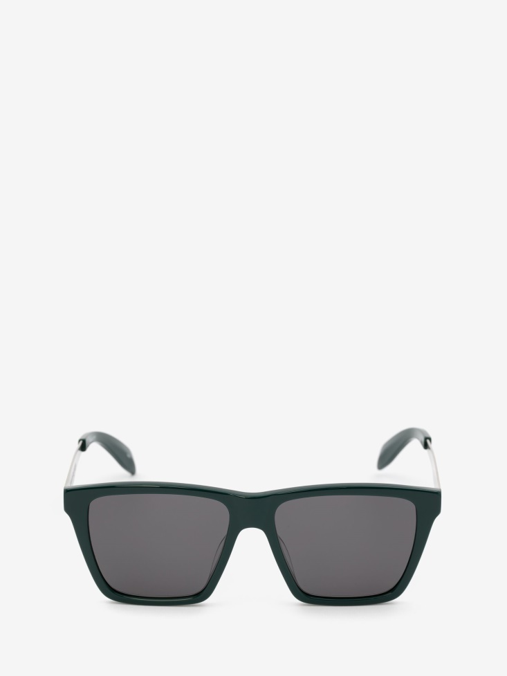 Fashion Alexander McQueen Men's in Graffiti Rectangular Sunglasses With Metal Temples Green