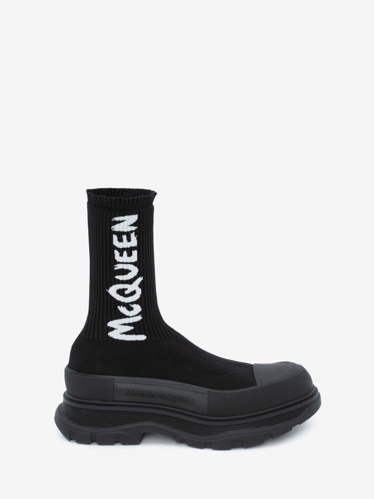Black/White Men's in Graffiti Knit Tread Slick Boot Fashion Alexander McQueen