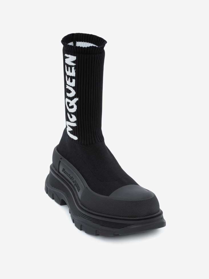 Black/White Men's in Graffiti Knit Tread Slick Boot Fashion Alexander McQueen