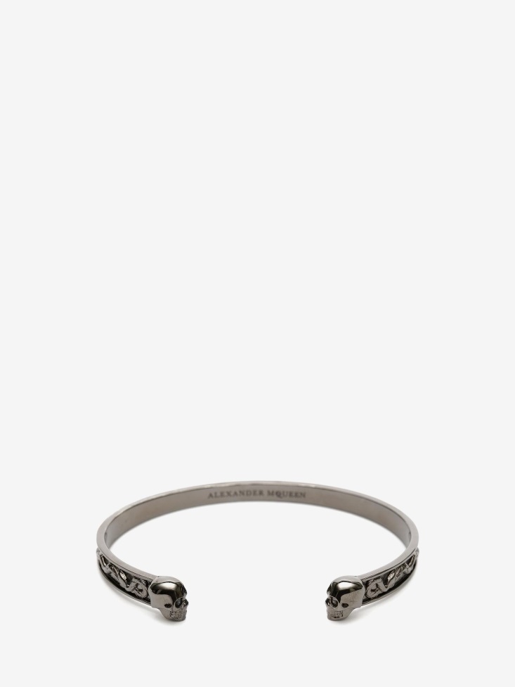 Fashion Alexander McQueen Ruthenium Men's Twin Skull Bracelet