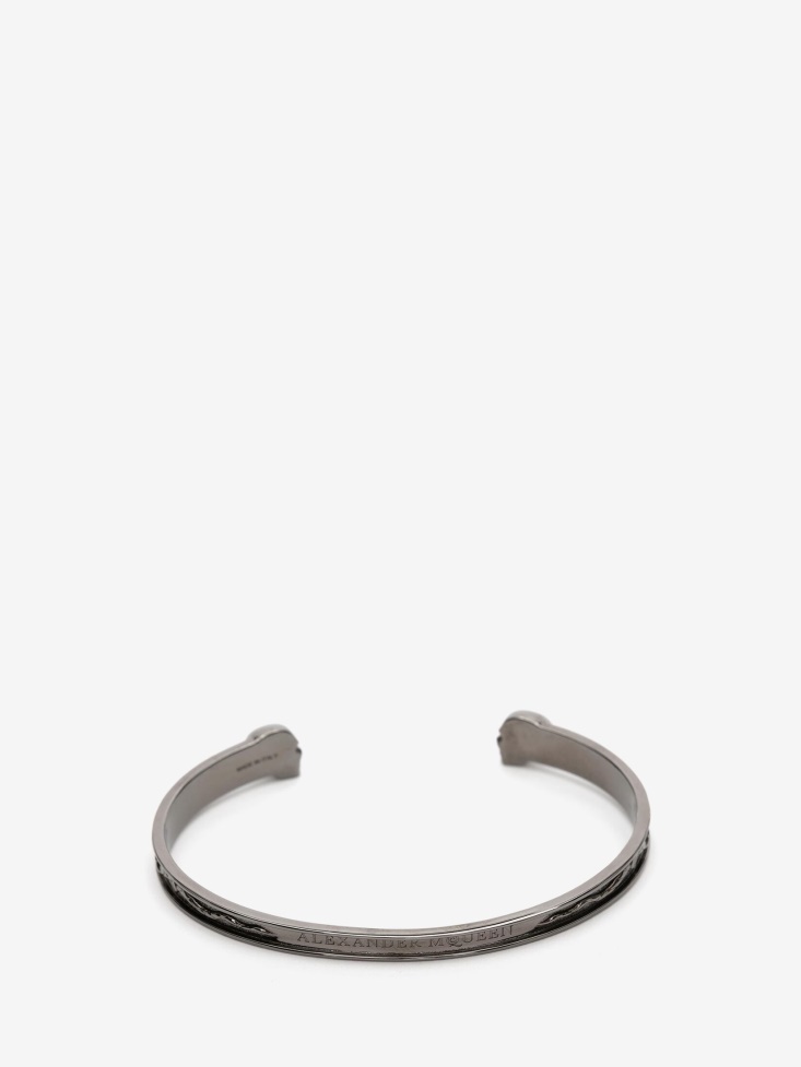 Fashion Alexander McQueen Ruthenium Men's Twin Skull Bracelet