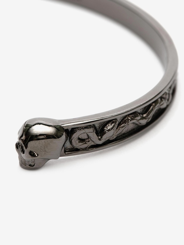 Fashion Alexander McQueen Ruthenium Men's Twin Skull Bracelet