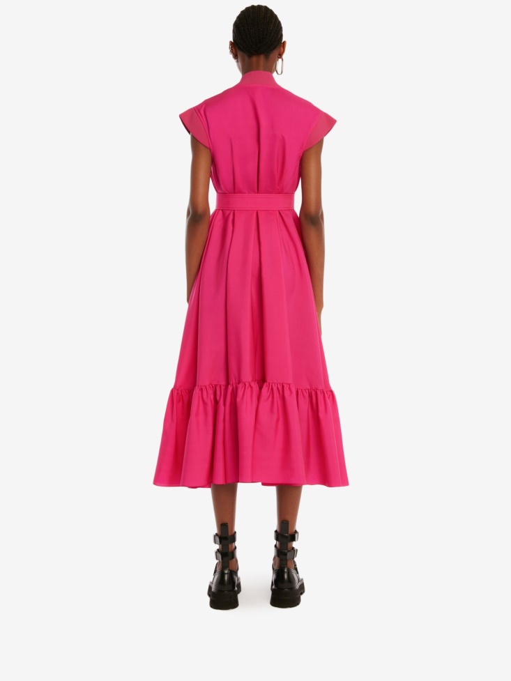 Bobby Pink Women's Gathered Japanese Silk Midi Dress Fashion Alexander McQueen