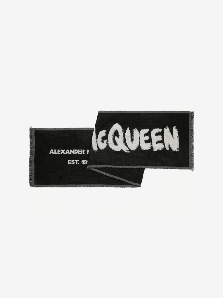 Men's Oversize in Graffiti Scarf Fashion Alexander McQueen Black/Ivory