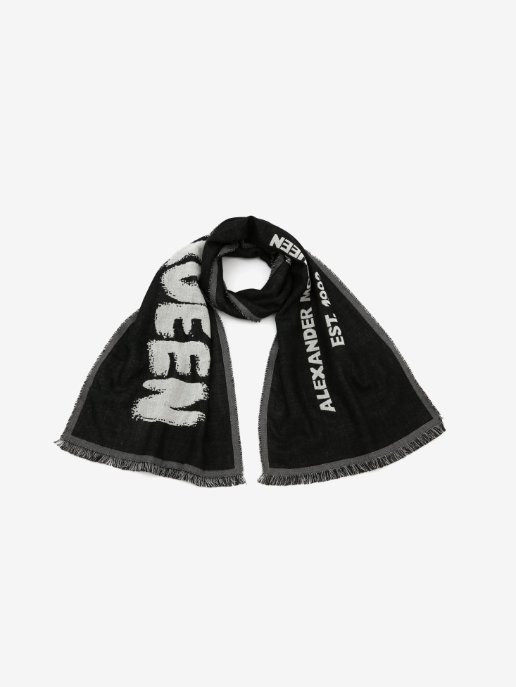 Men's Oversize in Graffiti Scarf Fashion Alexander McQueen Black/Ivory