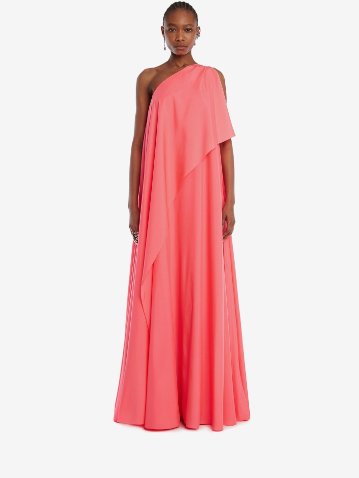 Fashion Alexander McQueen Neon Pink Women's One-Shoulder Drape Evening Dress