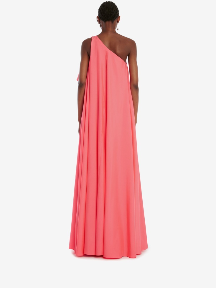 Fashion Alexander McQueen Neon Pink Women's One-Shoulder Drape Evening Dress