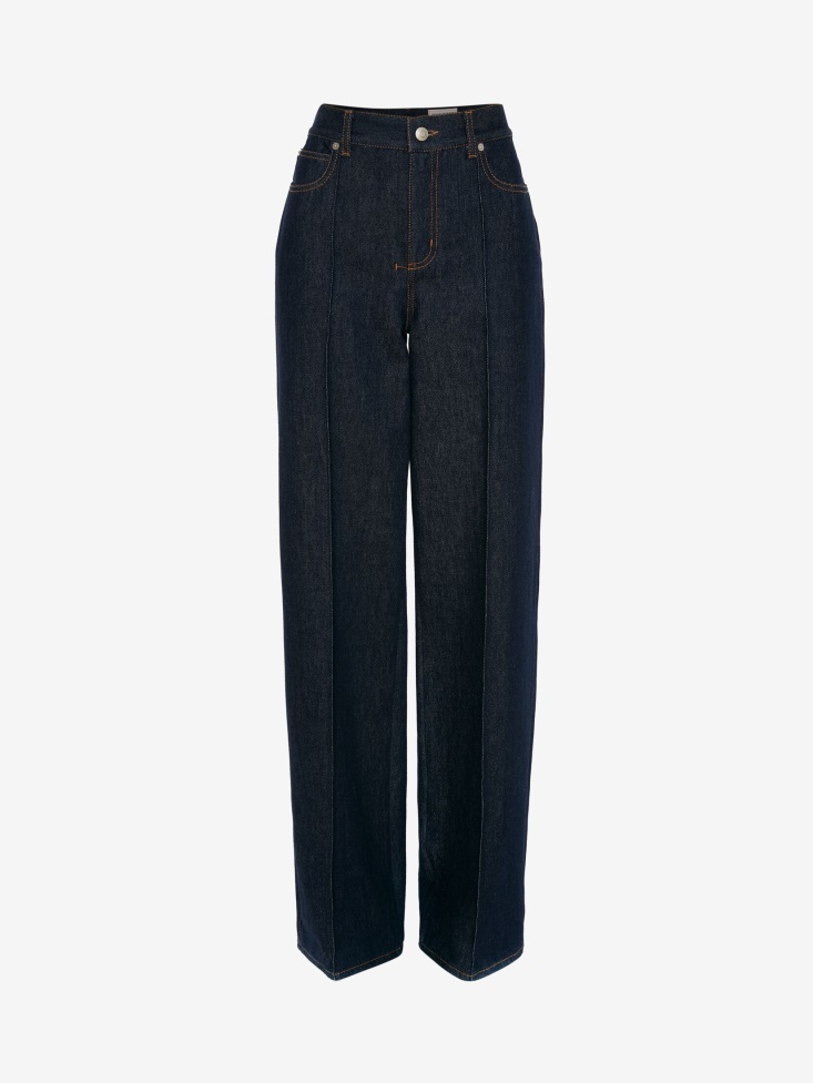 Fashion Alexander McQueen Women's Wide Leg Denim Trousers Washed Blue