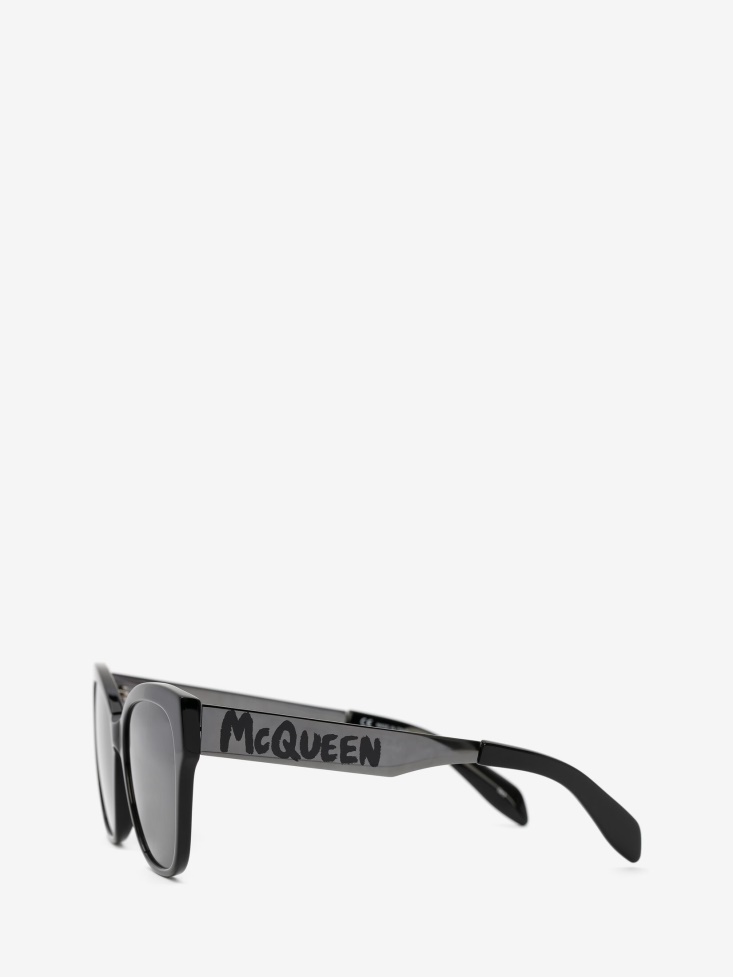 Fashion Alexander McQueen Ruthenium Women's in Graffiti Cat-Eye Sunglasses With Metal Temples