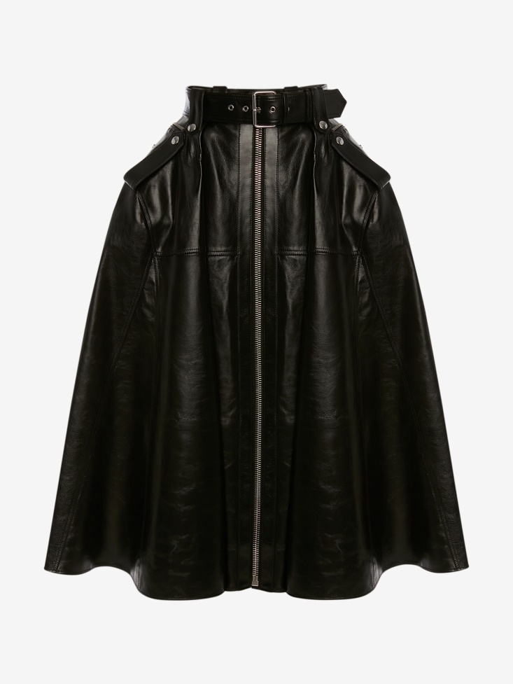 Black Fashion Alexander McQueen Women's Zip Leather Midi Skirt