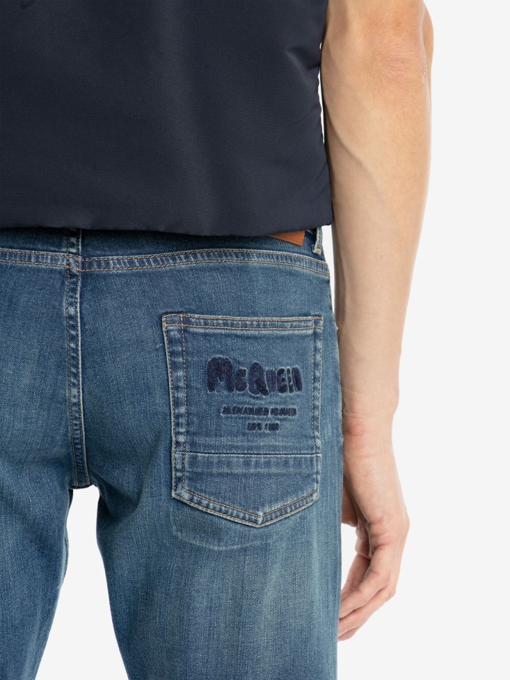 Fashion Alexander McQueen Washed Blue Men's in Graffiti Jeans