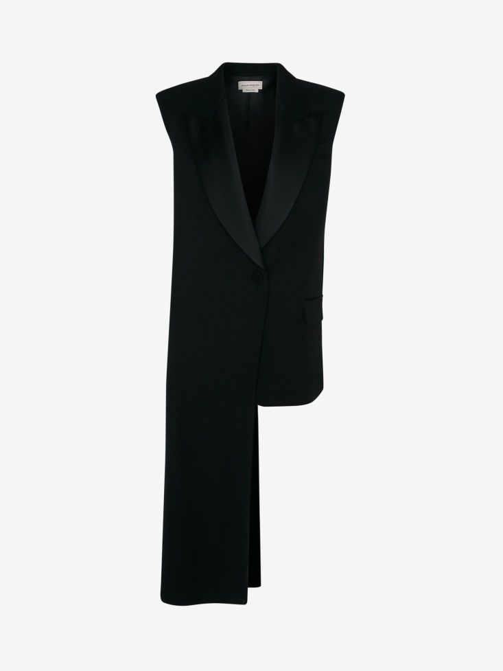 Women's Sleeveless Drape Tuxedo Jacket Black Fashion Alexander McQueen