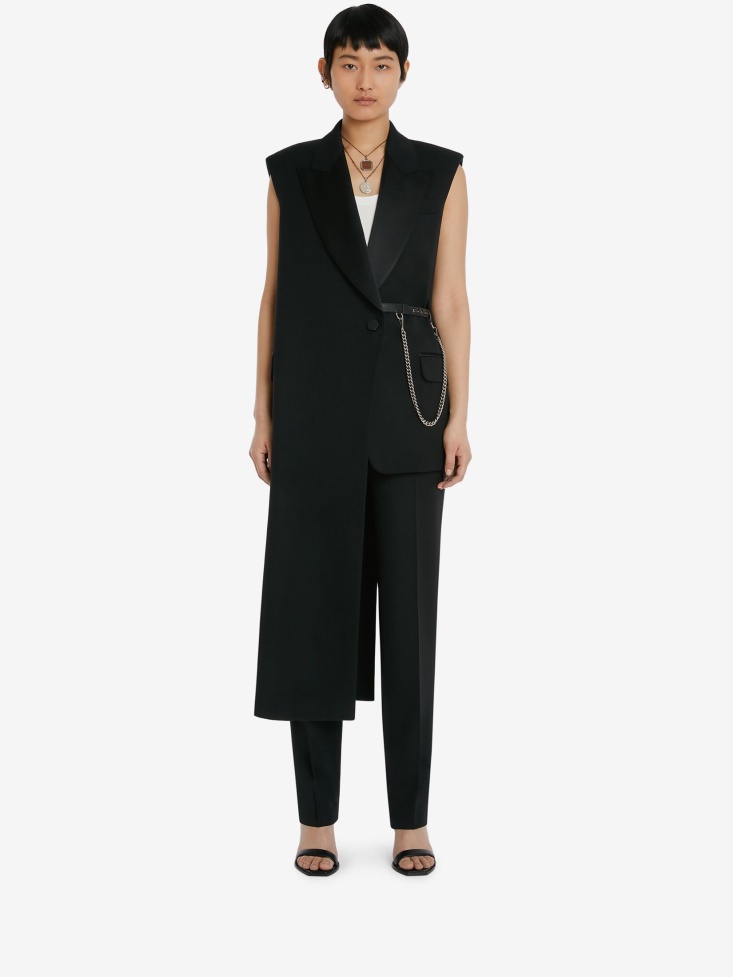 Women's Sleeveless Drape Tuxedo Jacket Black Fashion Alexander McQueen