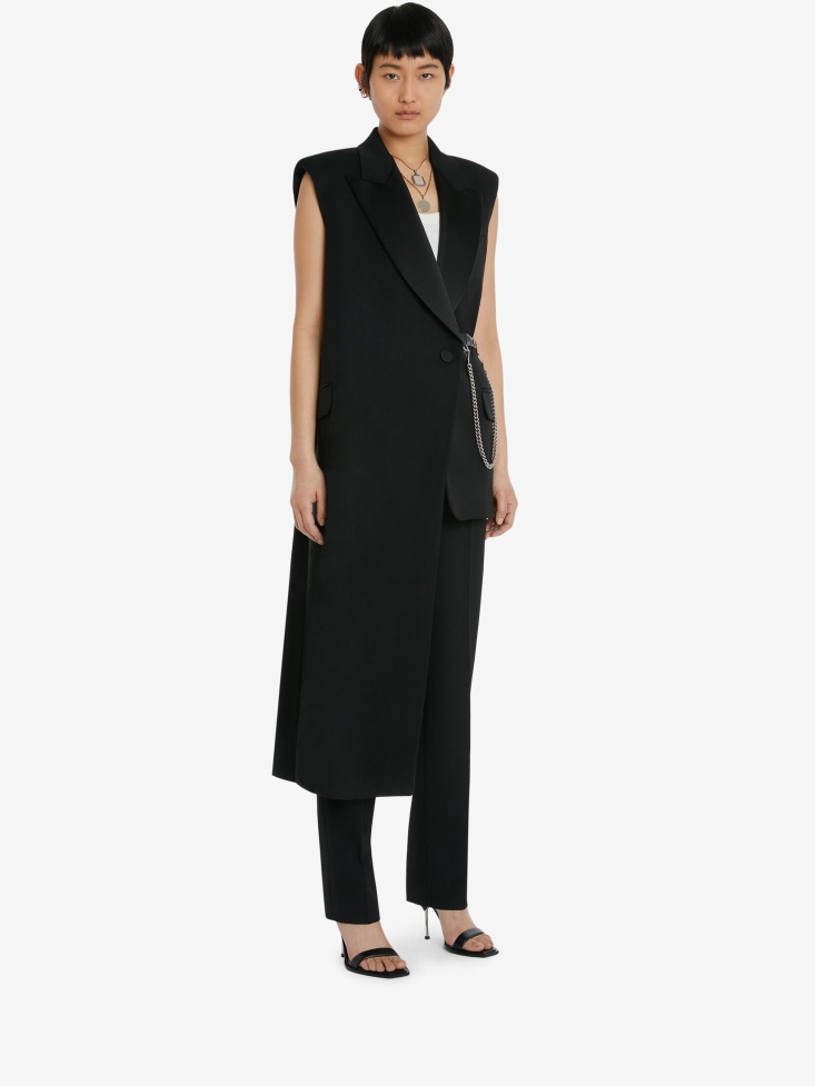 Women's Sleeveless Drape Tuxedo Jacket Black Fashion Alexander McQueen