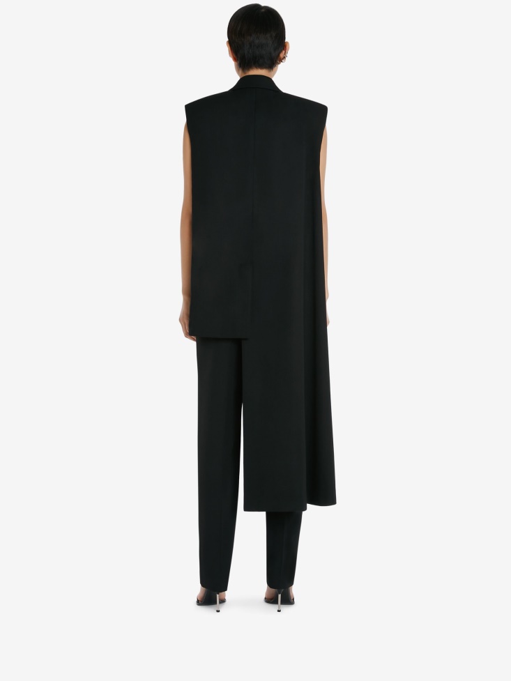 Women's Sleeveless Drape Tuxedo Jacket Black Fashion Alexander McQueen