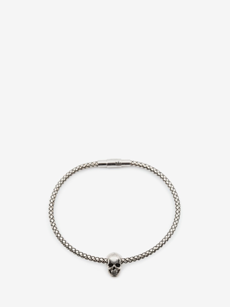 Antique Silver Men's Metal Cord Skull Bracelet Fashion Alexander McQueen